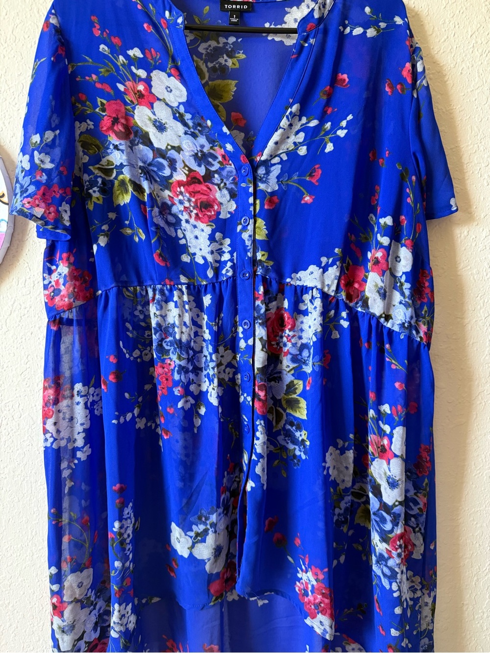 torrid Royal Blue Floral Button-Front Dress with Pink & White Accents